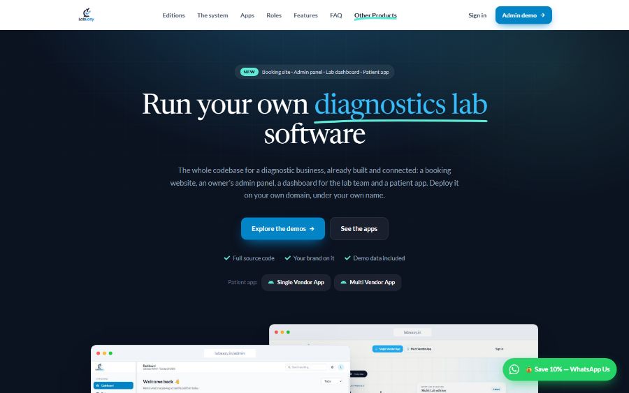 The Lab Easy diagnostics lab software home page