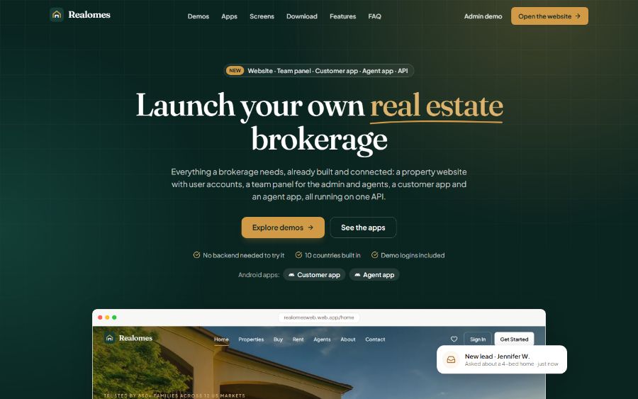 The Realomes property portal home page