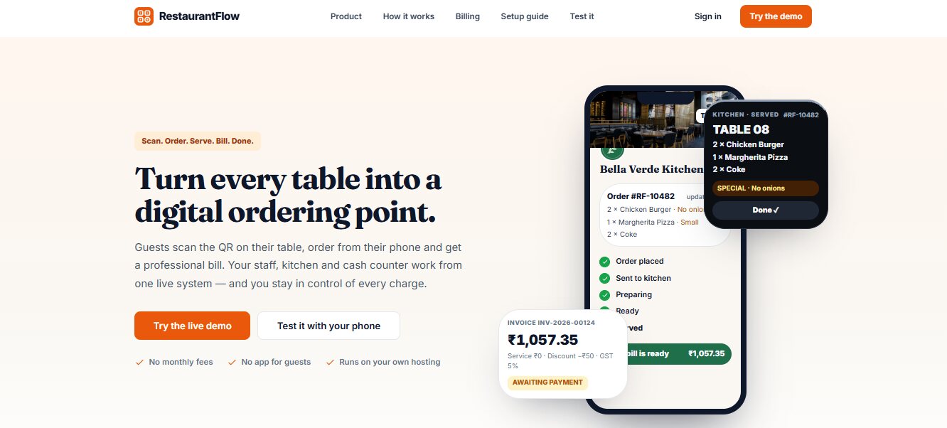 RestaurantFlow restaurant ordering and management demo
